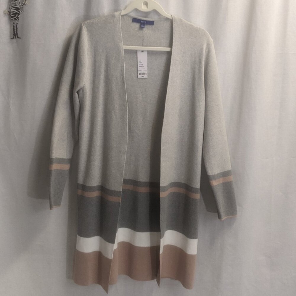 NWT Apt. 9 Size small Open Cardigan Tan/Gray/White